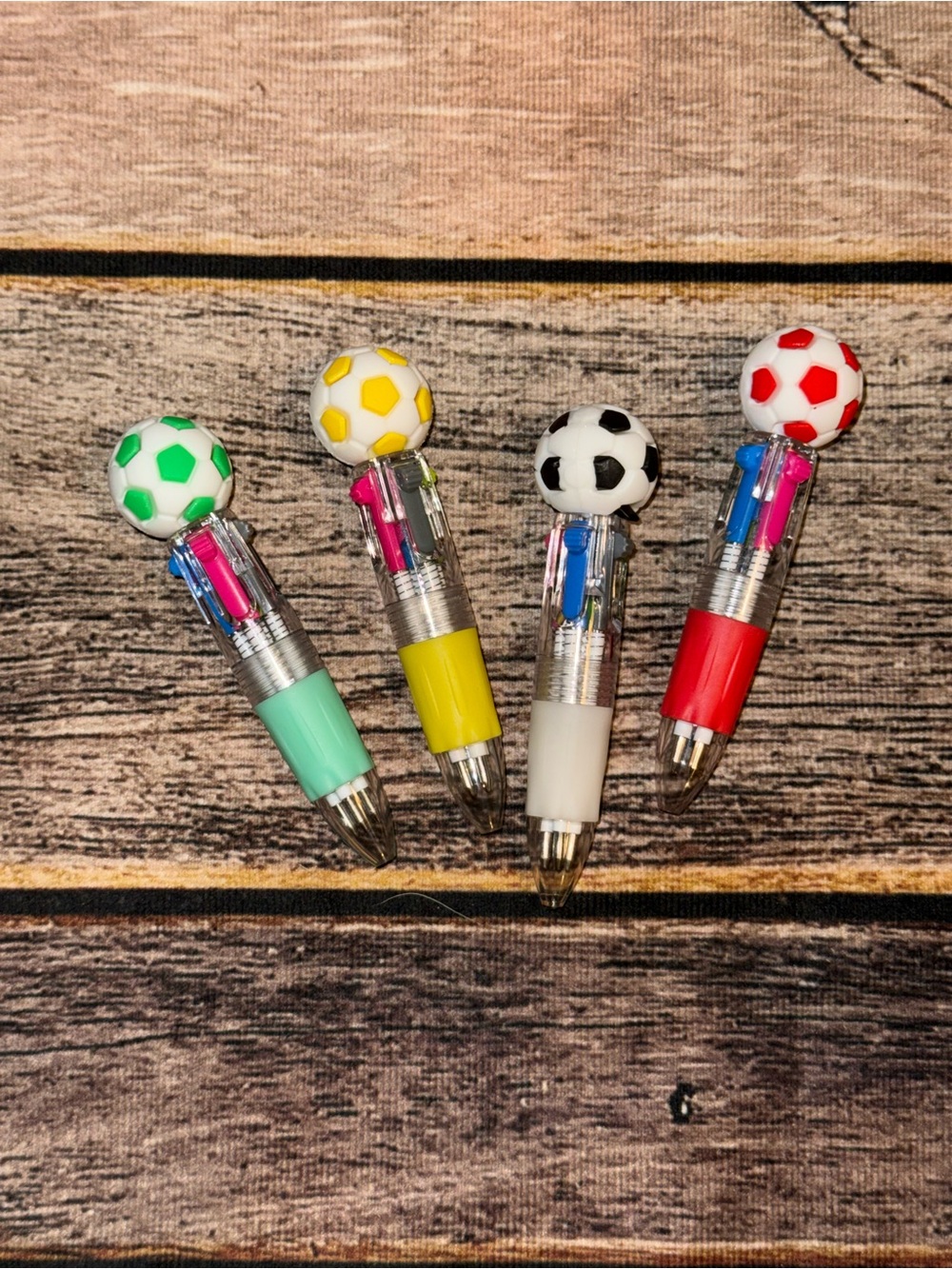 Soccer Retractable Multicolored Mini Pens 4pk